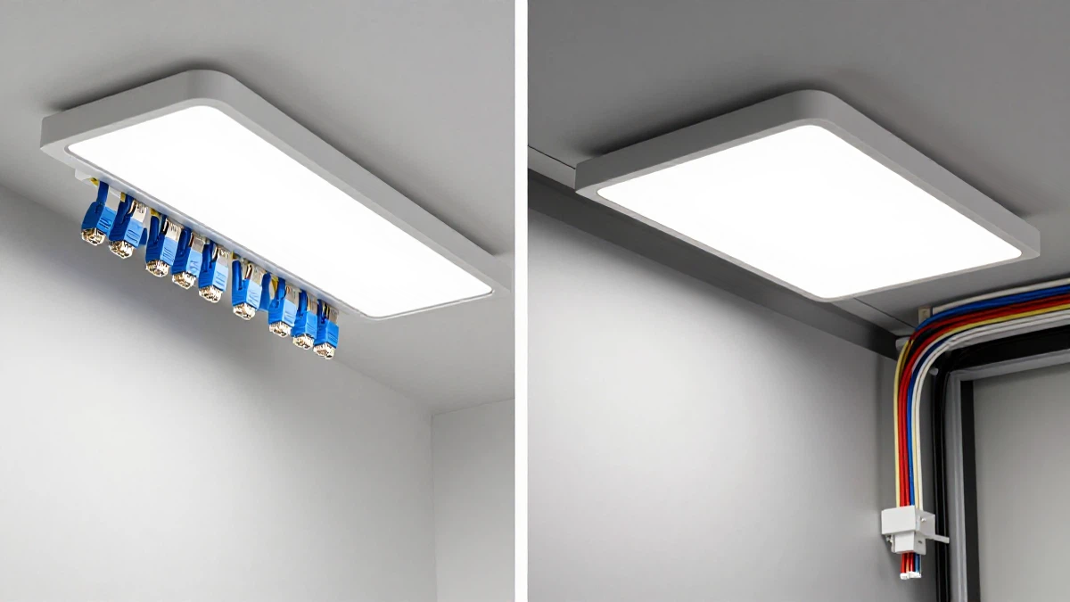 Perbandingan kabel Ethernet PoE versus kabel listrik AC tradisional untuk instalasi LED lighting komersial