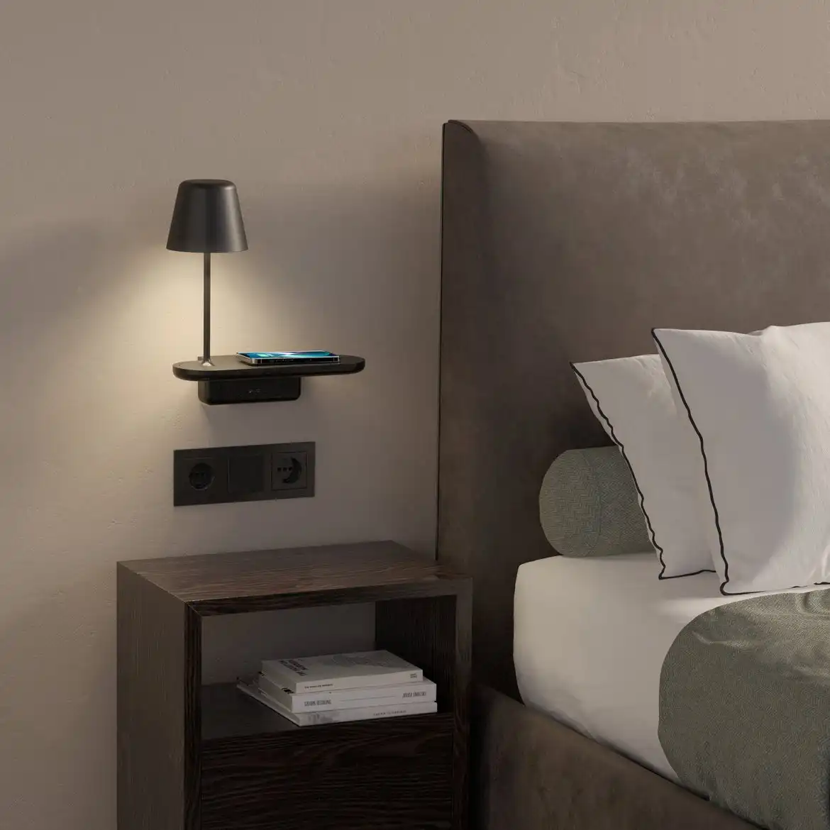 Lampu dinding multifungsi untuk samping tempat tidur