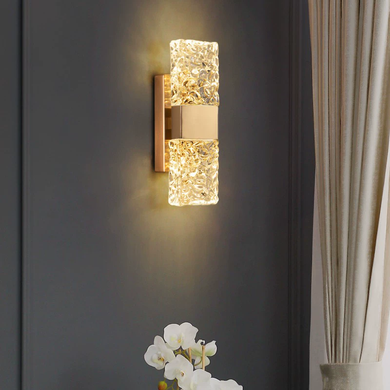 Lampu dinding mewah dari tembaga murni dengan kristal